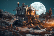 A Dilapidated Hut On Another Planet, Created By A Neural Network, Generative AI Technology