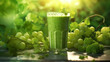Green smoothie celery in glass healthy detox concept. Generative AI