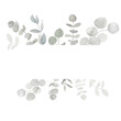 © Asymme3 - Grey and green watercolor eucalyptus frame banner. Spring and winter botanical illustration for wedding, greeting card, wreath, website. Botanical foliage isolated on transparent background