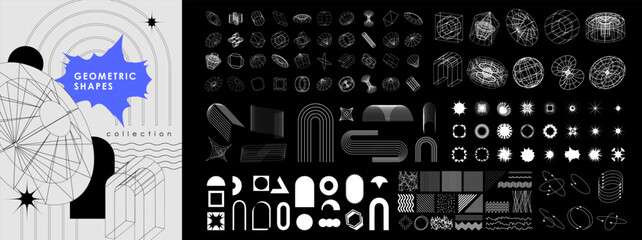 trendy geometric design elements. simple shapes forms and frames inspired brutalism, abstract bauhau