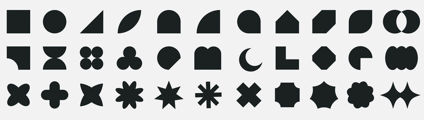 Wall Mural - abstract geometric shapes. set of black and white shapes. y2k geometric shape. design geometric silh
