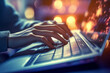 © Elena - Woman typing on laptop computer keyboard searching the information, internet browsing. Web page banner, data search technology, Search Engine Optimization. AI Generative