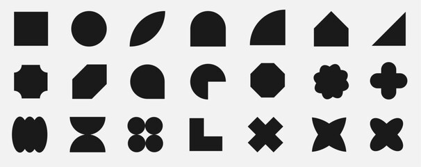 Wall Mural - abstract geometric shapes. set of black and white shapes. y2k geometric shape. design geometric silh