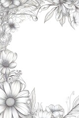 Canvas Print - Thin line art empty floral border on white background Generative AI