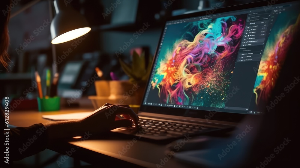 Graphic designer work on computer laptop and with graphic drawing pen ...