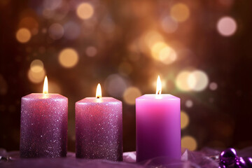 Wall Mural - Purple candles in a church in a blurry background.Image ai generate Image ai generate