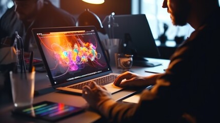 graphic designer work on computer laptop and with graphic drawing pen. generative ai