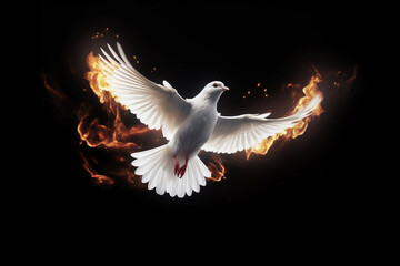 Wall Mural - Flying dove in flames in a dark background.Image ai generate Image ai generate