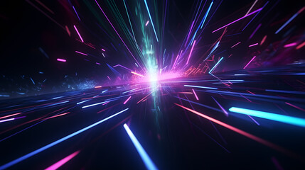 blue pink and purple neon glow laser beam light lines moving fast,digital, high speed internet, cybe