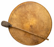 © MarekPhotoDesign.com - handmade, native American style, shaman frame drum covered by goat skin with a beater isolated on white