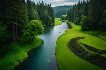 Wall Mural - river in the green forest