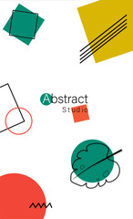 Wall Mural - Abstract banner with geometric figures. Art and creativity from shapes. Design element for invitation and greeting postcard. Template, layout and mock up. Flat vector illustration