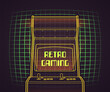 Arcade Machine in Outline Style Over Green Laser Grid. Vector Retro Gaming Poster or Banner