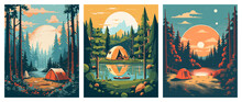 Set Of Illustration Summer Camp For Poster, Background Or Flyer