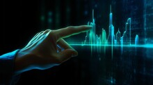 Businessman Hand Pointing Finger To Growth Success Finance Business Chart Of Metaverse Technology Financial Graph Investment Diagram On Analysis Stock Market Background. Generative AI.