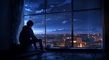 Enchanting Anime-Inspired HD Wallpaper: Loneliness And Hope Merge In Starry Night Sky