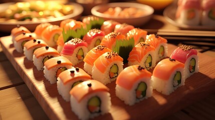 Wall Mural - The variety of Sushi closeup shots for dinning, advertisement, promotion