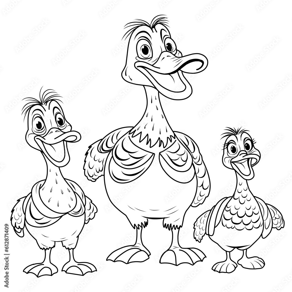 Duck coloring page. cartoon ducklings linear illustration for coloring ...