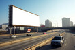 Transparent, empty,  blank billboard mockup near a flyover road for outdoor advertisement and promotion for commercial marketing. Generative AI