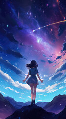 Wall Mural - a beautiful place of freedom under an impressive scifi universe, phone screen artwork, ai generated image