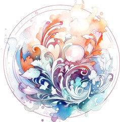 Wall Mural - Round watercolor illustration with flowers.