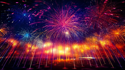 Canvas Print - Colorful firework with bokeh background with copy space for New Year celebration,Generative AI