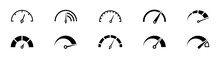 Speedometer, tachometer icon. Speedometer indicator icon collection. Speed indicator vector icons 
