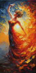 Wall Mural - an abstract dancing woman in oil painting style, ai generated image