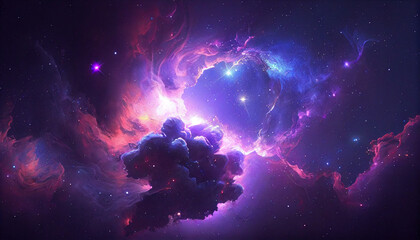 Wall Mural - Nebula Galaxy Background With  Purple Blue Outer Ai generated image