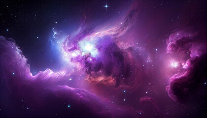 Wall Mural - Nebula Galaxy Background With  Purple Blue Outer Ai generated image