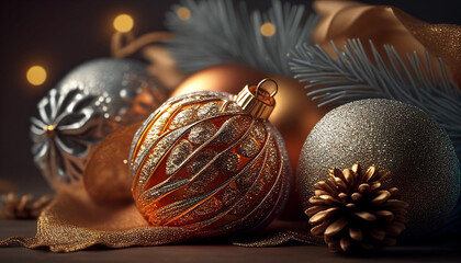 Wall Mural - Christmas decoration, glitter-effect Christmas backgrounds, Generative AI
