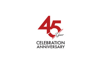 Wall Mural - 45th, 45 years, 45 year anniversary with red color isolated on white background, vector design for celebration vector