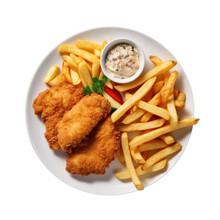 Plate Of Fish And Chips On A Transparent Background. Generative AI