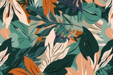 Exotic Jungle Plants Illustration Pattern. Creative Collage Contemporary Seamless Pattern. Fashionable Template For Design, Generative AI