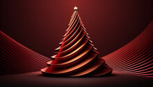 Abstract Christmas Tree, Merry Christmas In A Beautiful Setting With A Crimson Background And A Red Tree, Generative AI