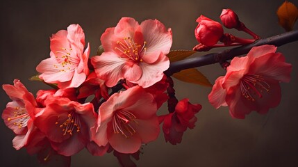 Wall Mural - Beautiful close up a branch of pink cherry blossom flowers or Sakura flowers at the tree blurry background. Generative AI technology.