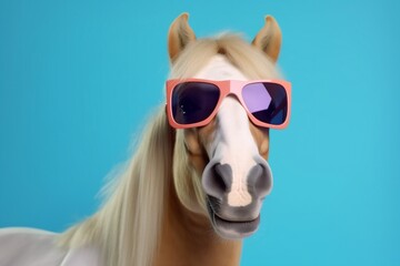 Wall Mural - sunglasses smile funny goggles humor portrait animal colourful horse background fun. Generative AI.