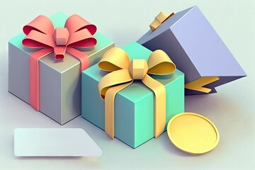 Sticker - Gift boxes with ribbons and gold coins