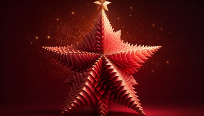 Wall Mural - Christmas tree with stars, Christmas star tree with glitter on a crimson background, Generative AI
