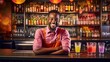 Black bartender making cocktails in front of the counter - generative AI