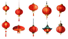 Watercolor Chinese Lantern Set. Generative Ai