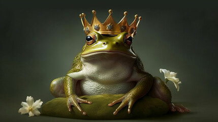 Sticker - Princess frog in the crown. Character for children's fairy tales and books. Created in AI.
