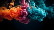 © Riocool - Abstract orange purple blue paint drop color explosion under the water make artistic motion with dark background. Generative AI technology.