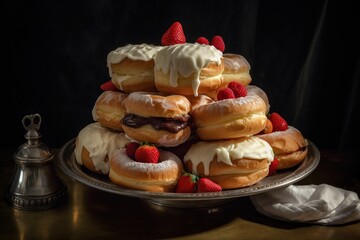 Wall Mural - strawberry and chocolate donuts on a plate