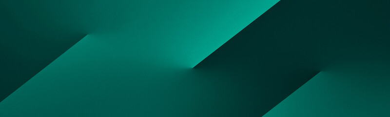 Black teal green blue abstract modern background for design. Dark. Geometric shape. 3d effect. Diagonal lines, stripes. Gradient. Light, glow. Metallic sheen. Minimal. Web banner. Wide. Panoramic.
