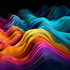 Wall Mural - Color Symphony: Vibrant Abstract Wave Wallpaper on Black Background, Generative AI