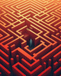 A person in a maze representing the challenge of understanding the many pathways of cognition. Psychology art concept. AI generation