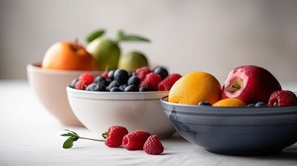 Wall Mural -  a bowl of fruit is sitting next to a bowl of fruit.  generative ai