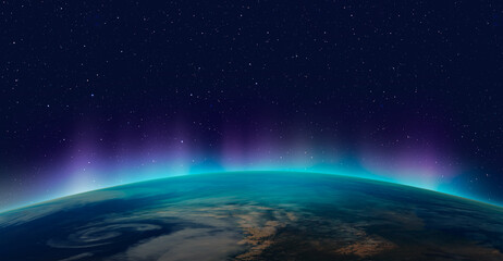 Wall Mural - Northern lights aurora borealis over the planet Earth 