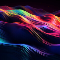 Wall Mural - Radiant Energy: Mesmerizing Abstract Wave of Colorful Light Streaks on Black, Generative AI